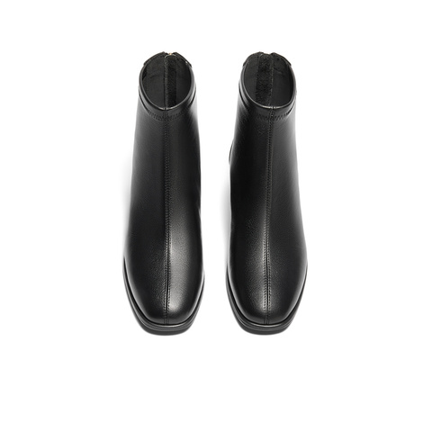 森达时装靴女子年冬商场同款通勤粗跟短皮靴4MH49DD4