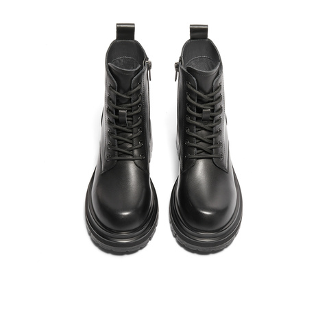 森达马丁靴女子2024年冬季新商场同款机车风休闲短皮靴XED01DD4