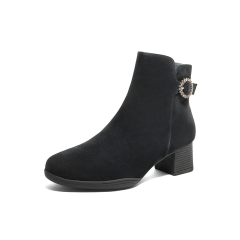 森达时装靴女子2024年冬季新款商场同款通勤粗跟短靴XDY02DD4