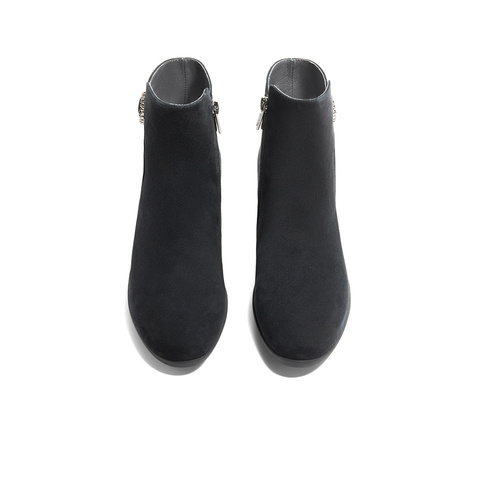 森达时装靴女子2024年冬季新款商场同款通勤粗跟短靴XDY02DD4