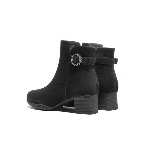 森达时装靴女子2024年冬季新款商场同款通勤粗跟短靴XDY02DD4