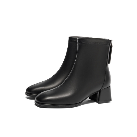 森达弹力靴女款2024冬季新款商场同款气质显瘦粗跟短靴XDX01DD4