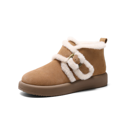 森达雪地靴女子2024年冬季新款商场同款保暖绒毛短靴XLG01DD4
