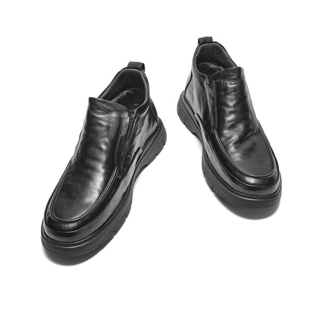 森达休闲皮鞋男2024冬季新款舒适保暖套脚复古休闲鞋JDZ12DM4