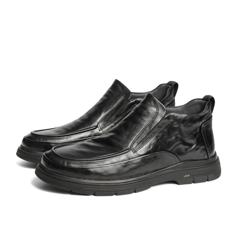 森达休闲皮鞋男2024冬季新款舒适保暖套脚复古休闲鞋JDZ12DM4