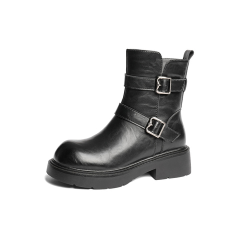 森达骑士靴女款冬新商场同款皮带扣户外休闲短靴XLQ01DZ4