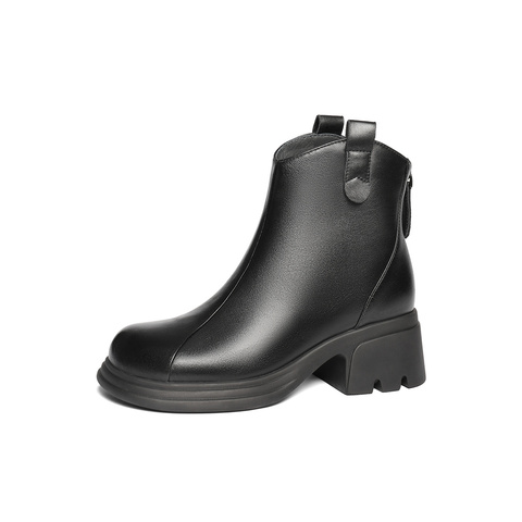 森达时装靴女款2024冬新商场同款时尚气质厚底休闲短皮靴XLN01DD4