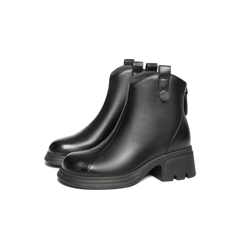 森达时装靴女款2024冬新商场同款时尚气质厚底休闲短皮靴XLN01DD4