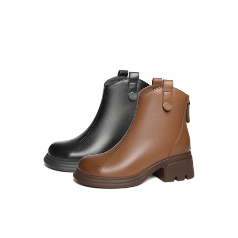 森达时装靴女款2024冬新商场同款时尚气质厚底休闲短皮靴XLN01DD4