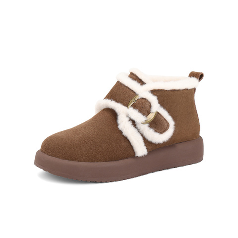 森达雪地靴女子2024年冬季新款商场同款保暖绒毛短靴XLG01DD4