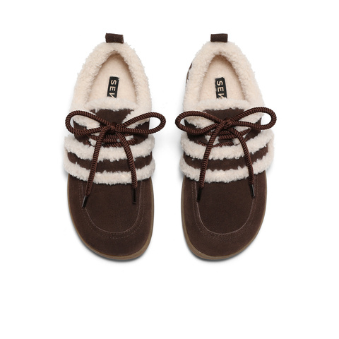 森达毛毛鞋女款2025春季新款奶盖可可保暖舒适休闲鞋4UR27AM5