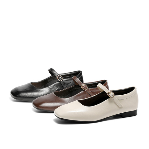 森达玛丽珍鞋女款2025春季新款方头平底气质浅口单鞋ZTF41AQ5