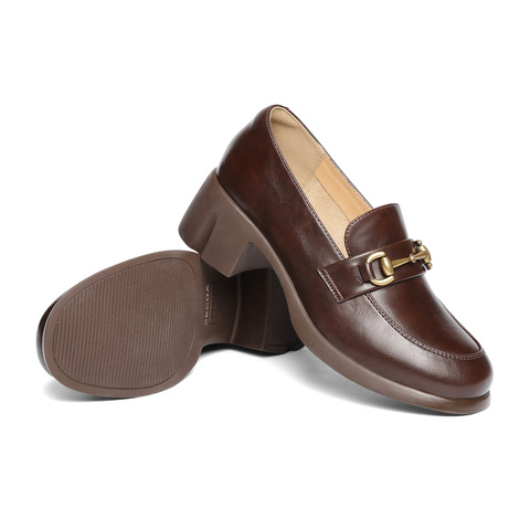 森达乐福鞋女款2025春新商场同款通勤马衔扣粗跟单鞋XLS01AA5