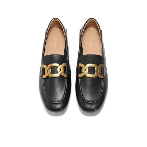 森达乐福鞋女款2025春季新款通勤马衔扣舒适平底单鞋WP002AA5