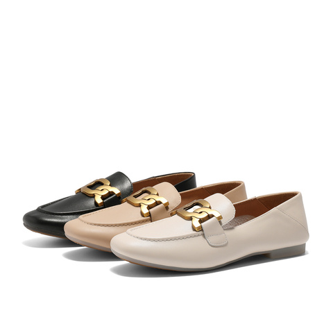 森达乐福鞋女款2025春季新款通勤马衔扣舒适平底单鞋WP002AA5