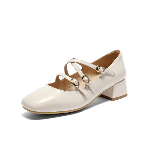 森达玛丽珍女款2025春新气质法式芭蕾粗跟浅口单鞋ZTF73AQ5