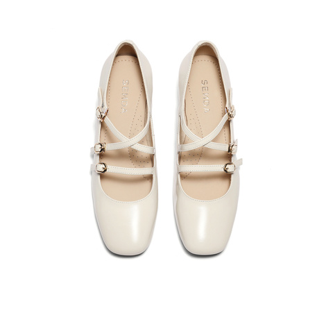 森达玛丽珍女款2025春新气质法式芭蕾粗跟浅口单鞋ZTF73AQ5