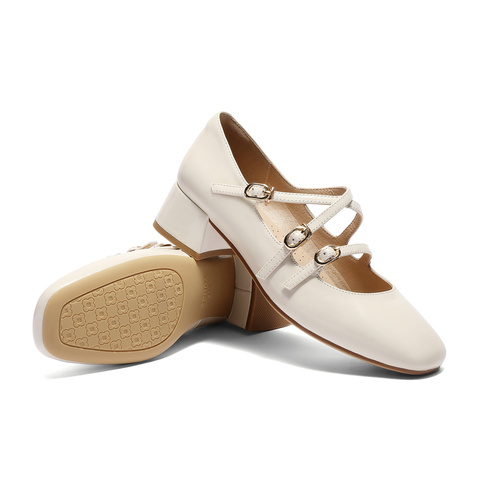 森达玛丽珍女款2025春新气质法式芭蕾粗跟浅口单鞋ZTF73AQ5