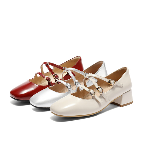 森达玛丽珍女款2025春新气质法式芭蕾粗跟浅口单鞋ZTF73AQ5