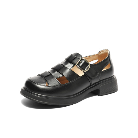 森达罗马凉鞋女款2025夏新复古厚底休闲猪笼鞋ZTG39BK5