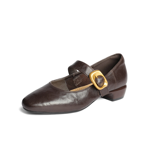 森达玛丽珍女款2025秋季新款气质通勤粗跟浅口单鞋ZTH10CQ5