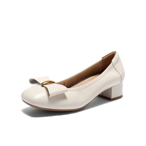 森达通勤鞋女款2025秋季新款时尚蝴蝶结粗跟浅口单鞋WP020CQ5