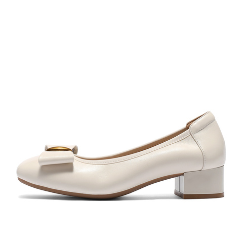 森达通勤鞋女款2025秋季新款时尚蝴蝶结粗跟浅口单鞋WP020CQ5