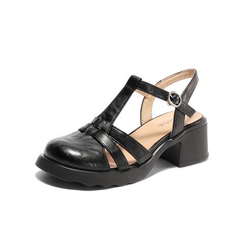 森达罗马鞋女款2025夏新复古休闲粗跟猪笼鞋ZTG13BH5