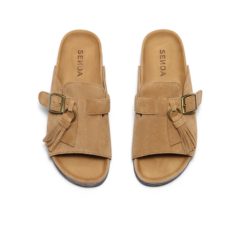 森达勃肯鞋女2025夏季新款流苏厚底外穿休闲凉拖鞋ZTG46BT5