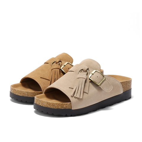 森达勃肯鞋女2025夏季新款流苏厚底外穿休闲凉拖鞋ZTG46BT5