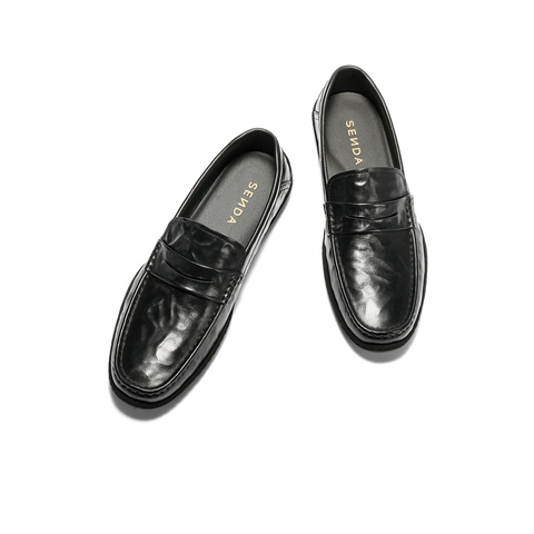 森达休闲皮鞋男2025秋新商场同款光面做旧一脚蹬豆豆鞋1YG01CM5