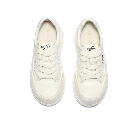 森达小白鞋女款2025夏新网面休闲板鞋ZTG54BM5