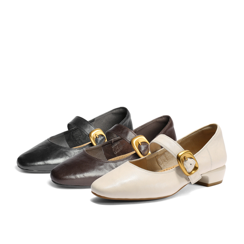 森达玛丽珍女款2025秋季新款气质通勤粗跟浅口单鞋ZTH10CQ5