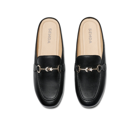 森达穆勒鞋女款2025秋新气质马衔扣软面平底凉鞋WP027CH5