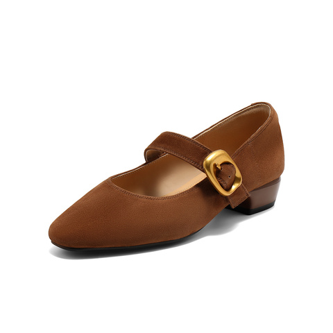 森达玛丽珍女款2025秋季新款气质通勤粗跟浅口单鞋ZTH10CQ5