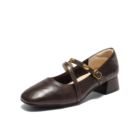 森达玛丽珍女2025秋新商场同款小金豆粗跟浅口单鞋XUQ01CQ5