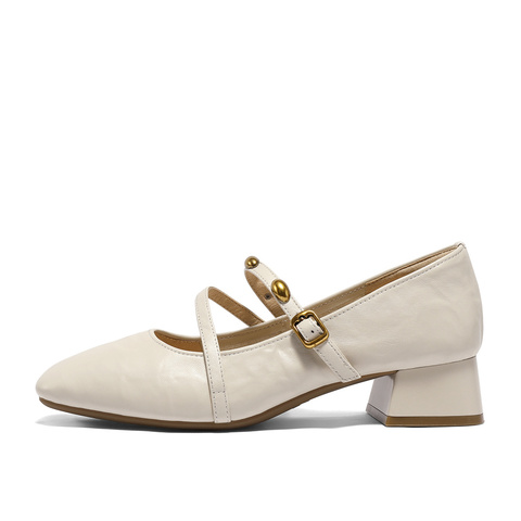 森达玛丽珍女2025秋新商场同款小金豆粗跟浅口单鞋XUQ01CQ5