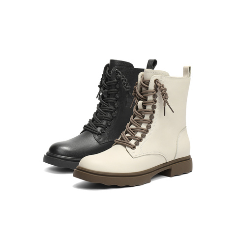 森达马丁靴女2025冬新商场同款百搭真皮休闲中筒靴XTC01DZ5