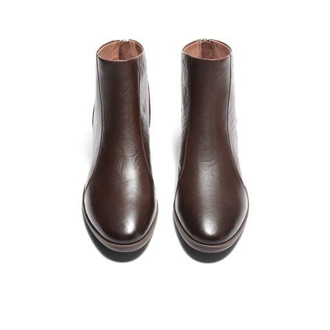 森达休闲靴女2025冬季新款商场同款抓纹皮短皮鞋4T649DD5