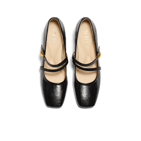 森达玛丽珍女2025秋新商场同款小金豆粗跟浅口小皮鞋XUM01CQ5