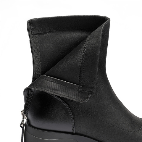 森达弹力靴女2025冬季新款商场同款舒适弹力粗跟短靴XSY01DD5