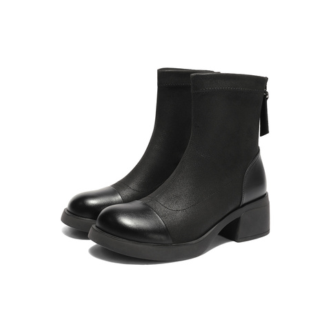 森达弹力靴女2025冬季新款商场同款舒适弹力粗跟短靴XSY01DD5