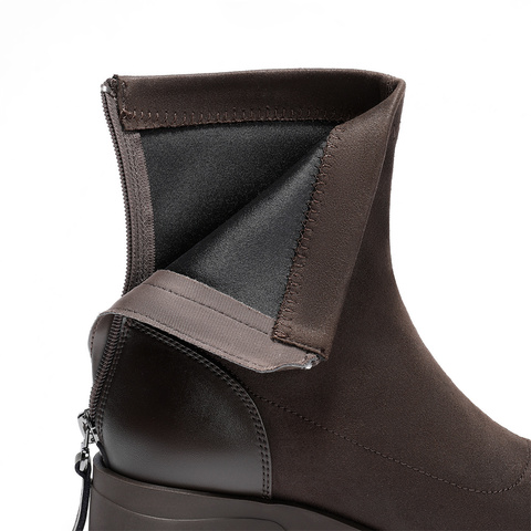 森达弹力靴女2025冬季新款商场同款舒适弹力粗跟短靴XSY01DD5