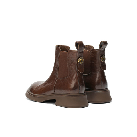 森达切尔西靴女2025冬新商场同款潮流休闲短皮靴XTT01DD5