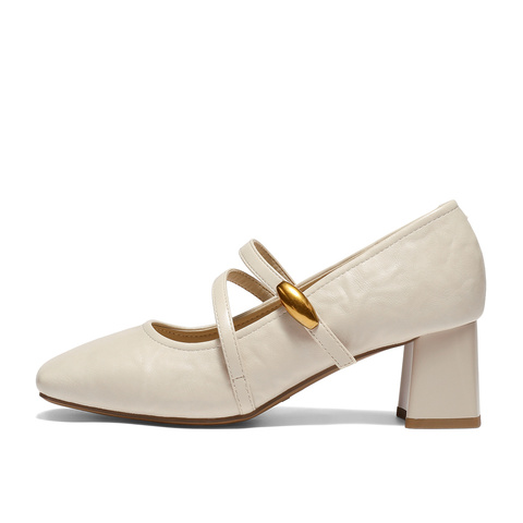 森达玛丽珍女2025秋新商场同款小金豆粗跟浅口小皮鞋XUM01CQ5