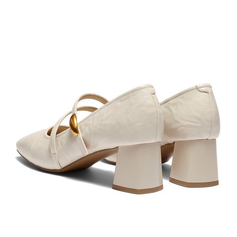 森达玛丽珍女2025秋新商场同款小金豆粗跟浅口小皮鞋XUM01CQ5