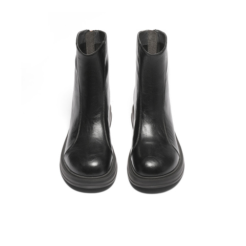 森达弹力靴女2025冬新商场同款复古潮流休闲中筒靴XRP01DZ5