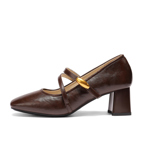 森达玛丽珍女2025秋新商场同款小金豆粗跟浅口小皮鞋XUM01CQ5