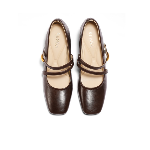 森达玛丽珍女2025秋新商场同款小金豆粗跟浅口小皮鞋XUM01CQ5