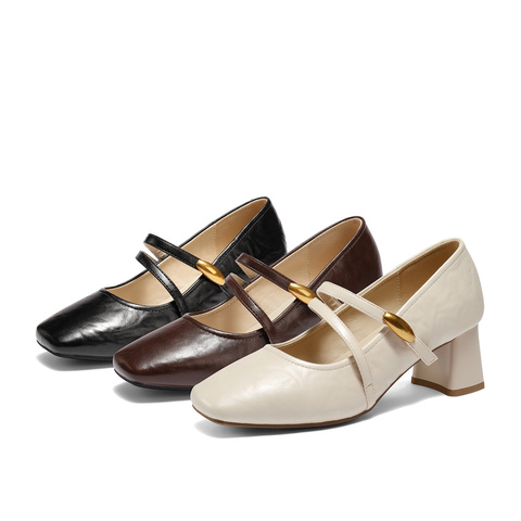森达玛丽珍女2025秋新商场同款小金豆粗跟浅口小皮鞋XUM01CQ5